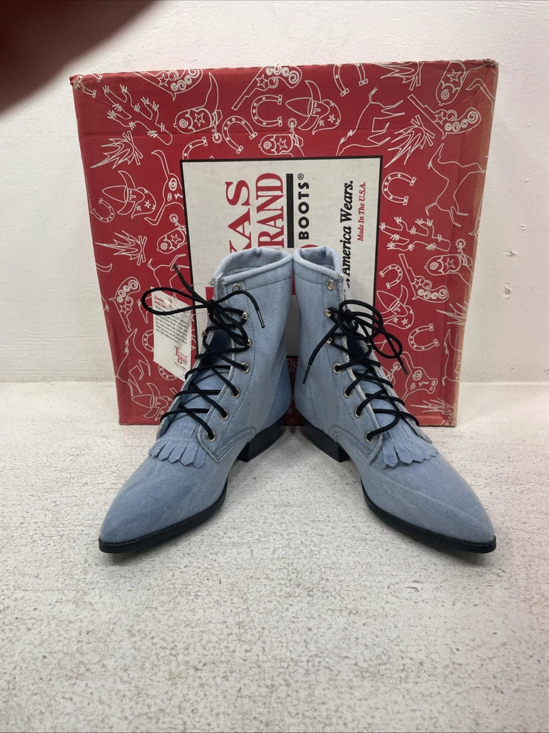 New Kids Blue Lace Up Texas Brand Cowboy Boots. C 9169161 3 D. 22-14
