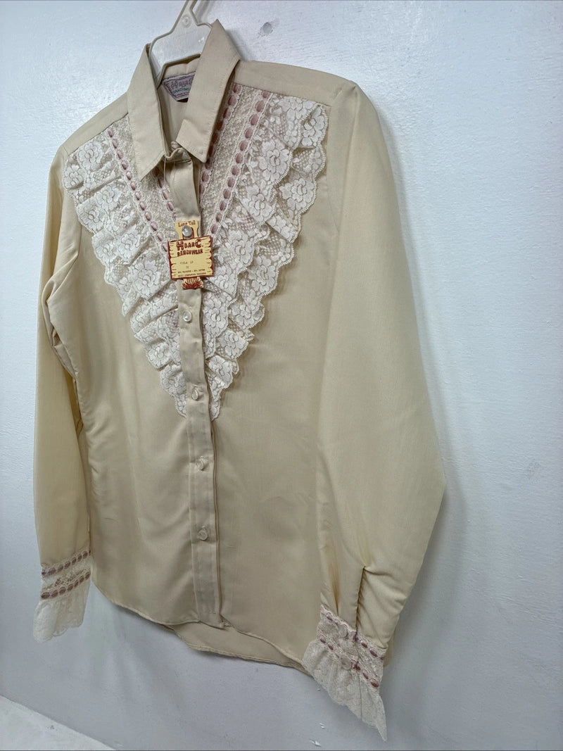 New Women’s H Bar C Yellow Design Long Sleeve Button Up Size 30 MM-76