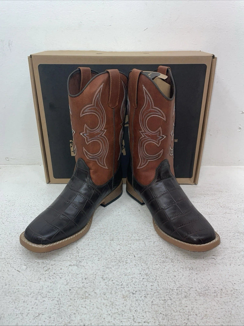 New Youth Brown DBL Barrel Cowboy Boots. 4475202 3.5 3 1/2. 22-77