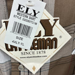 New Men’s ELY Cattleman Tan White Flannel Short Sleeve Pearl Snap 4XL E-69