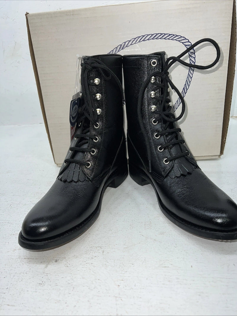 New Women’s Black A Jama Product Lace Up Cowboy Boots. 5110G 6.5 6 1/2. 18-10