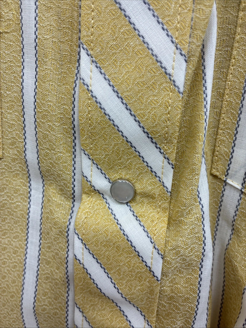 New Men’s Fenton Yellow White Stripe Long Sleeve Pearl Snap 16 Large Q-47