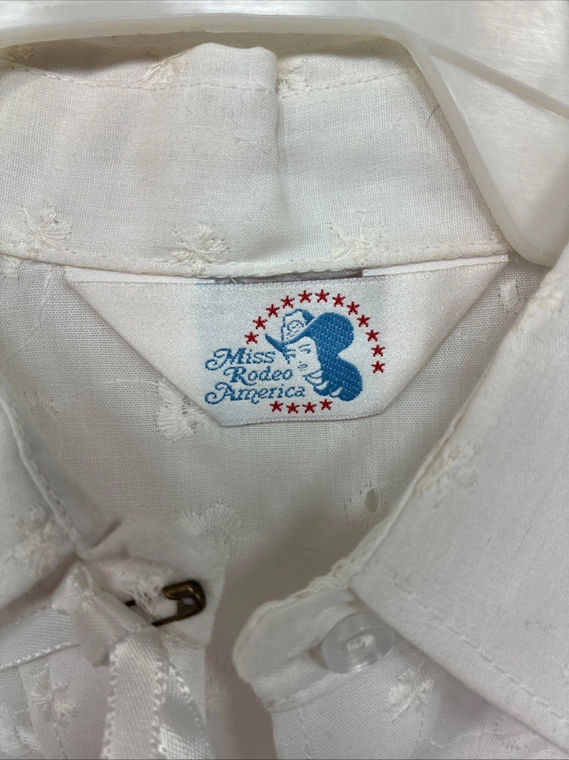 New Women’s Miss Rodeo White Deign Long Sleeve Pearl Snap 15 Large II-50