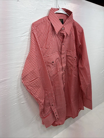 New Men’s Dickson Jenkins Red Checkered Long Sleeve Pearl Snap 16 Large AA-36