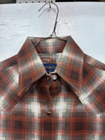 New Men’s Panhandle Slim Orange Plaid Long Sleeve Pearl Snap Small J-64
