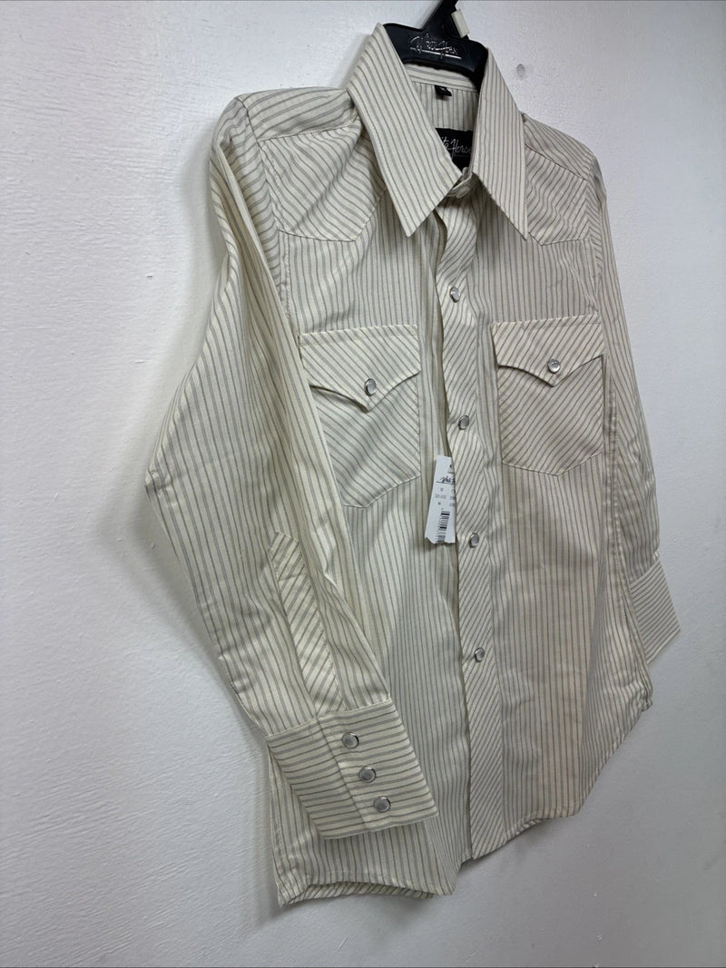 New Boys White Horse Yellow Stripe Long Sleeve Pearl Snap Medium DD-116
