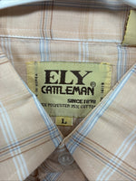 New Men’s ELY Cattleman Orange Plaid Short Sleeve Pearl Snap Large X-61