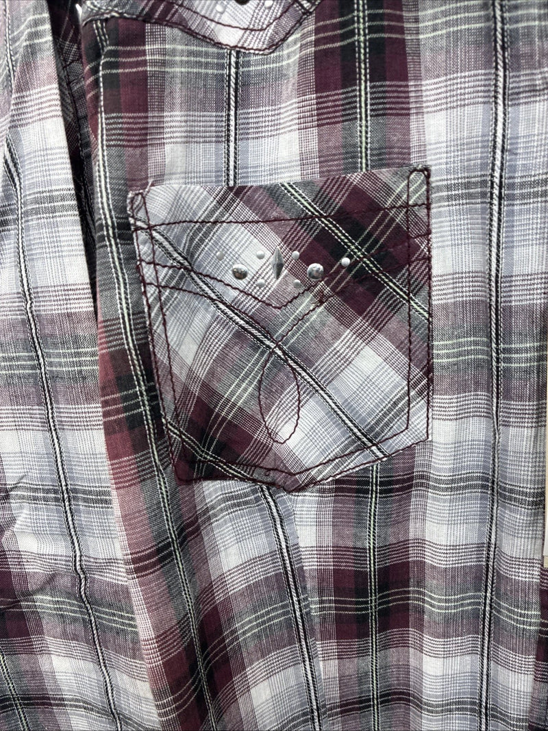 New Women’s Cumberland Purple Plaid Long Sleeve Pearl Snap Size 3X KK-85