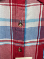 New Women’s Cumberland Red Blue Plaid Short Sleeve Button Up XL GG-21