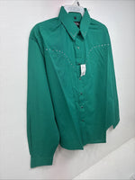New Women’s White Horse Green Gem Long Sleeve Pearl Snap Large II-74