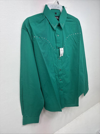 New Women’s White Horse Green Gem Long Sleeve Pearl Snap Large II-74