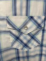 New Women’s Cumberland Blue Plaid Long Sleeve Pearl Snap XL GG-65