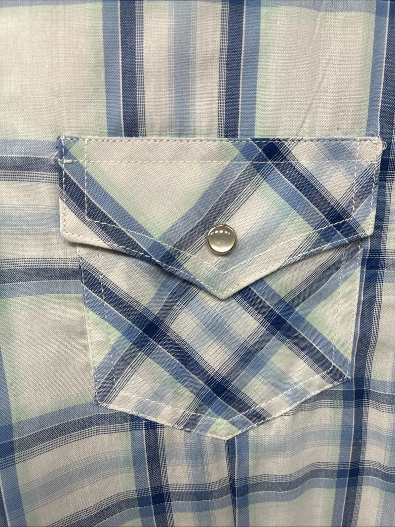 New Women’s Cumberland Blue Plaid Long Sleeve Pearl Snap XL GG-65