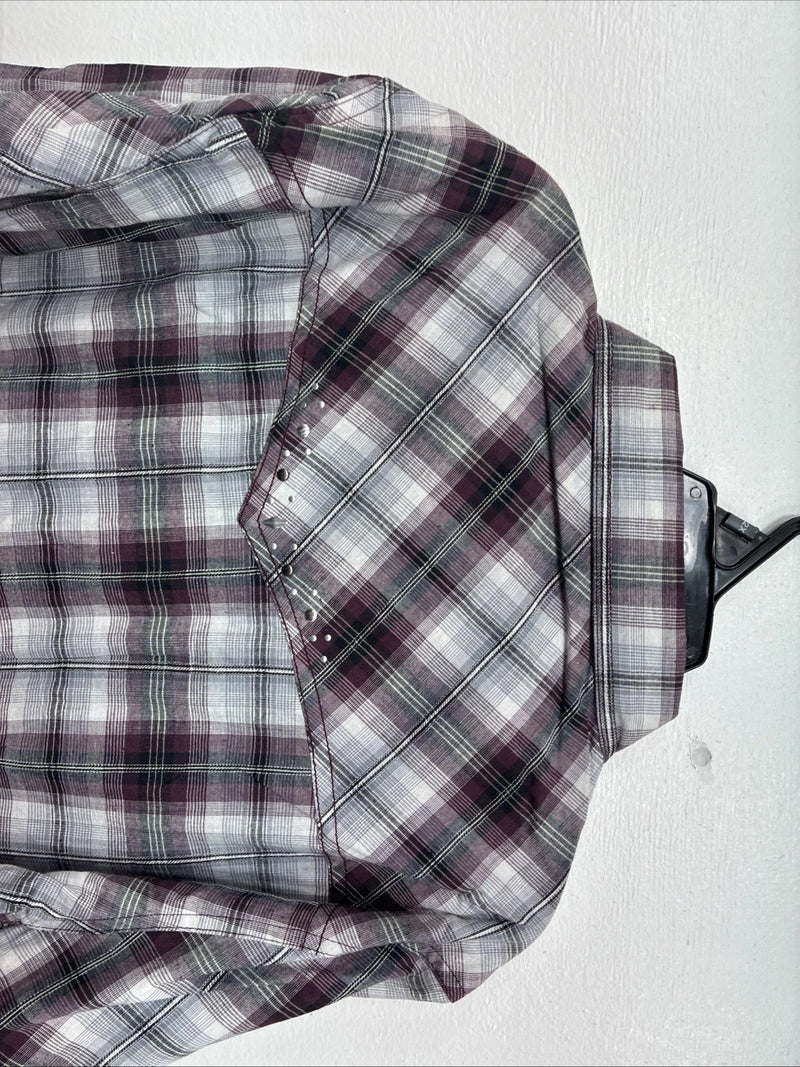 New Women’s Cumberland Purple Plaid Long Sleeve Pearl Snap 2XL KK-78