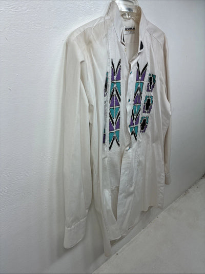New Women’s Chaplin White Designed Long Sleeve Button Up Medium YY-76