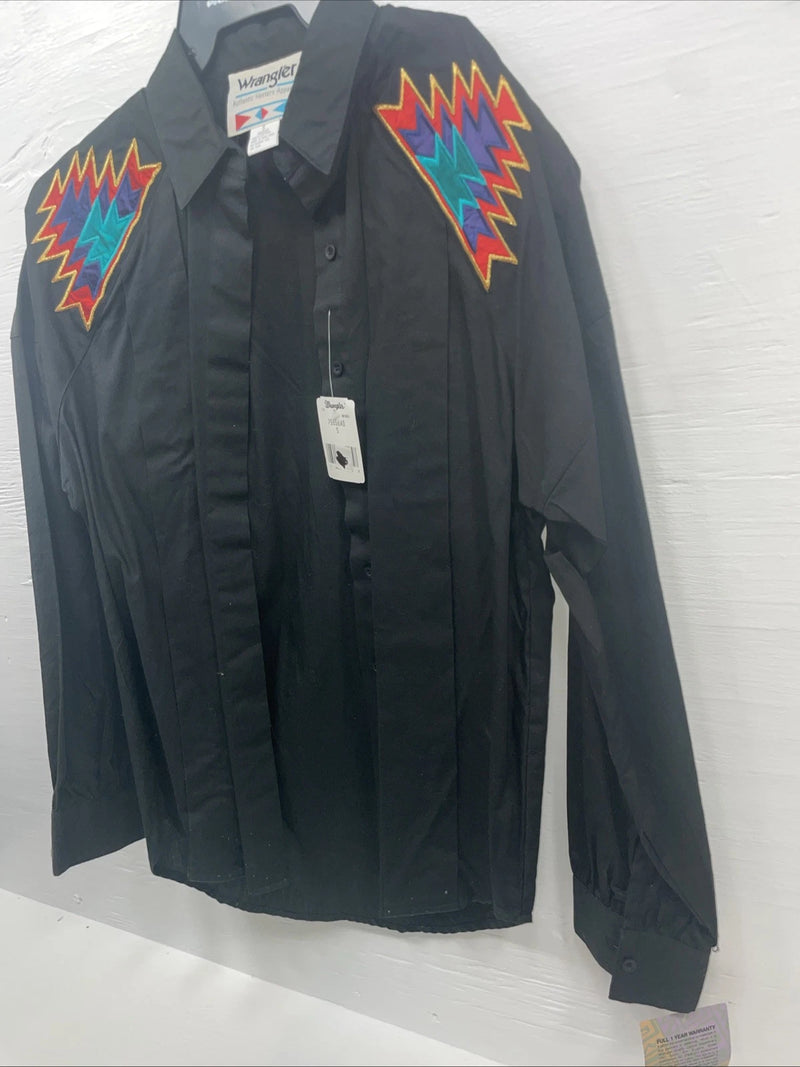New Men’s Wrangler Black Long Sleeve Button Up Small B-121