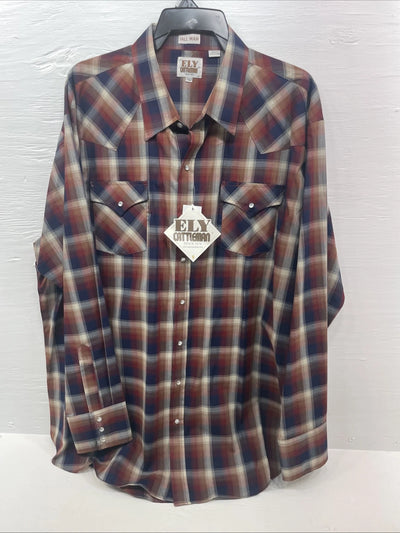 New Men’s ELY Cattleman Multiple Color Long Sleeve Pearl Snap 3XL E-32