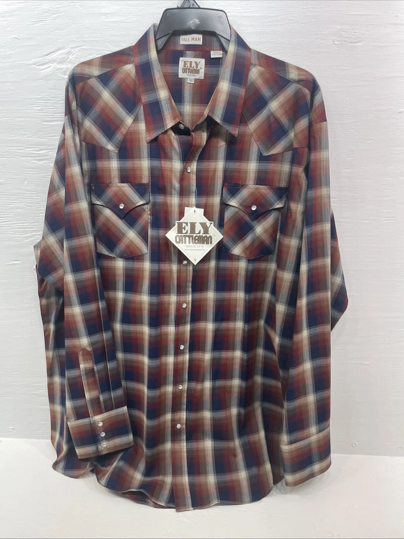 New Men’s ELY Cattleman Multiple Color Long Sleeve Pearl Snap 3XL E-32