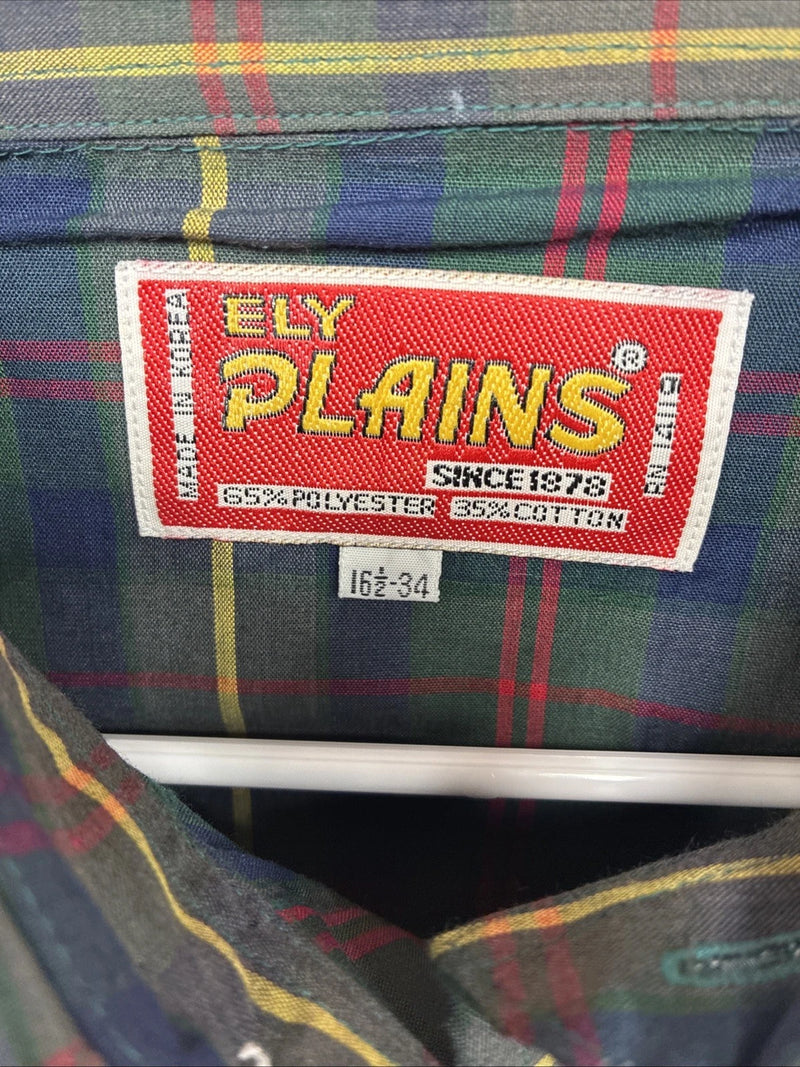 New Men’s ELY Plains Green Plaid Long Sleeve Pearl Snap 16.5 X 34 Large R-19