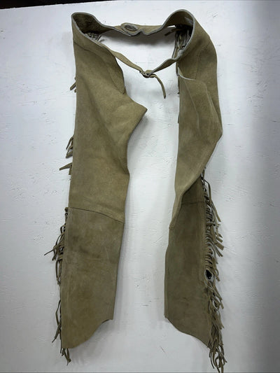 NOS Tan Show Chaps With Fringe Adjustable Waist 33” L-27