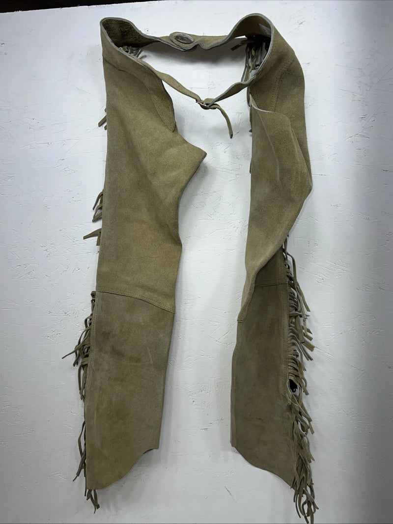 NOS Tan Show Chaps With Fringe Adjustable Waist 33” L-27