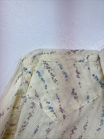 New Women’s White Horse Yellow Floral Long Sleeve Pearl Snap Medium YY-126