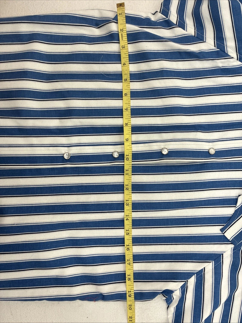 New Women’s H Bar C Blue White Stripe Long Sleeve Pearl Snap Size 30 KK-48