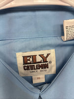 New Men’s ELY Cattleman Blue Short Sleeve Pearl Snap 16 Large AA-107