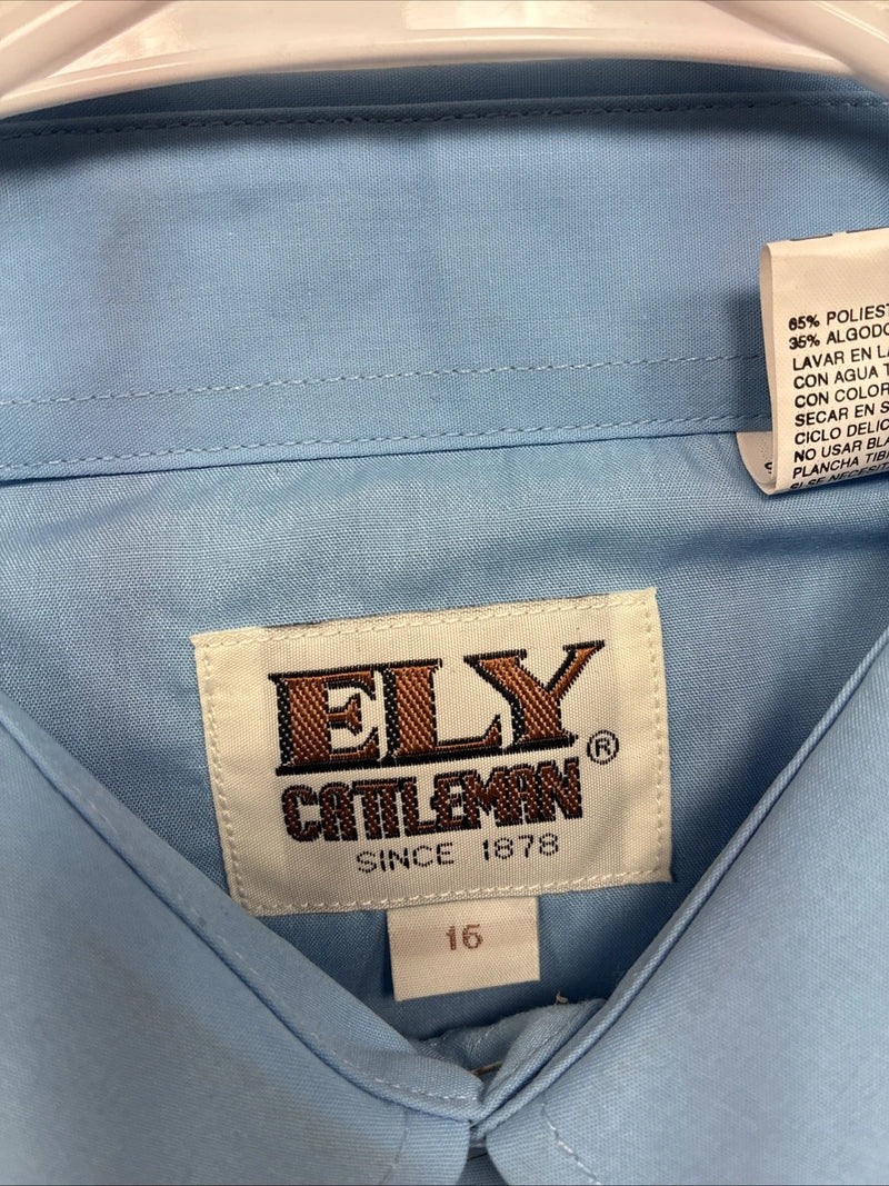 New Men’s ELY Cattleman Blue Short Sleeve Pearl Snap 16 Large AA-107