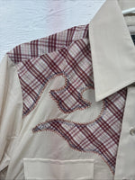 New Youth Champion Western Tan pink Plaid Long Sleeve Pearl Snap Medium T-82