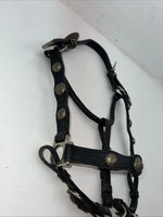 New Black Leather Full Horse Show Halter Gold accents 3C-15