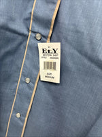 New Women’s ELY 1878 Blue Deigned Long Sleeve Pearl Snap Medium II-68