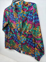 New Women’s Multicolor Designed Long Sleeve Zip Up Shirt Medium TT-62