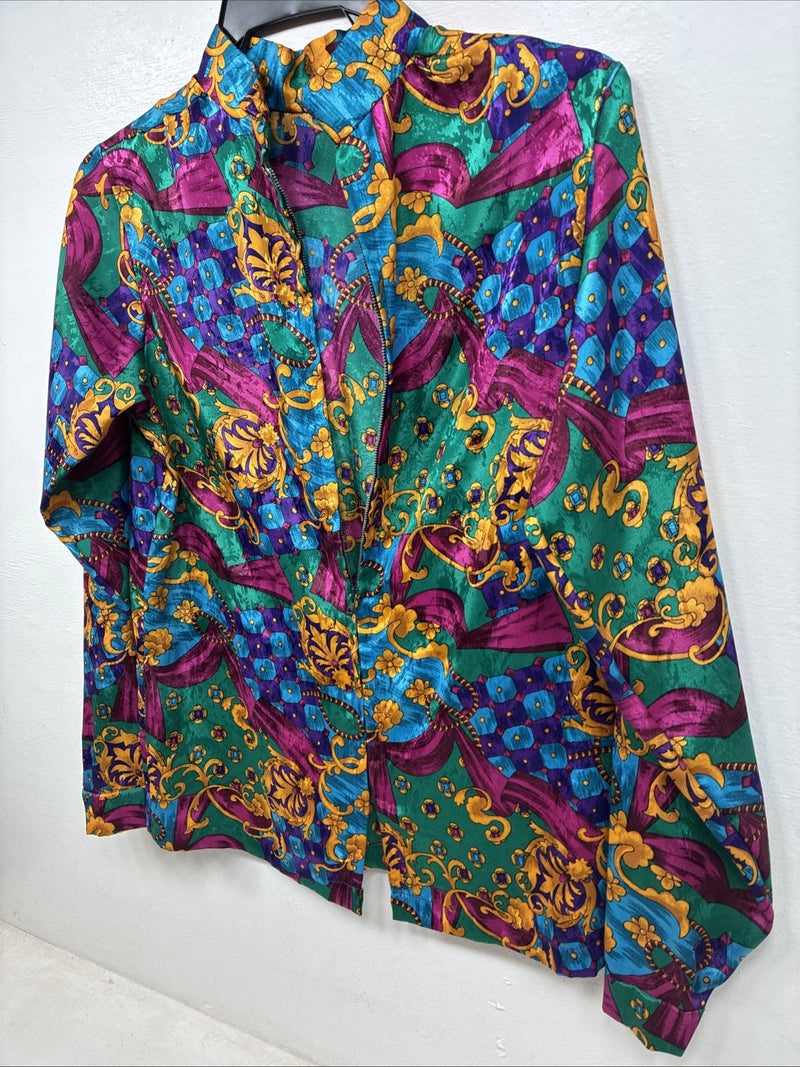 New Women’s Multicolor Designed Long Sleeve Zip Up Shirt Medium TT-62