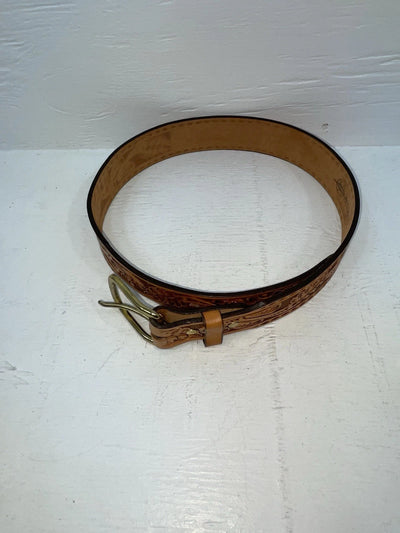 New Brown Genuine Leather Longhorn Tooled 30” Belt #82881 JJ-130