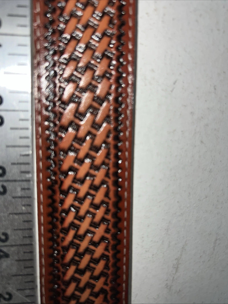 New Brown Genuine Leather Double S Tooled Belt #0701048 40 W-12