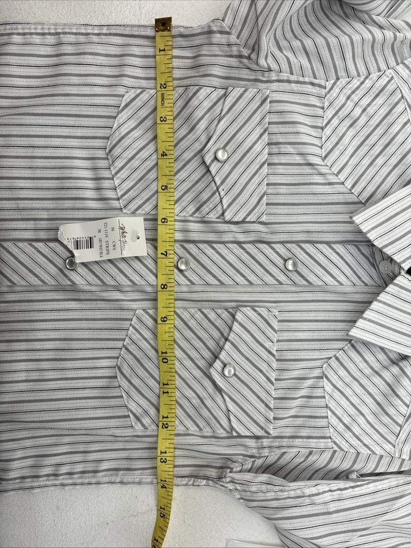 New Boys White Horse Gray Stripe Long Sleeve Pearl Snap Medium DD-118