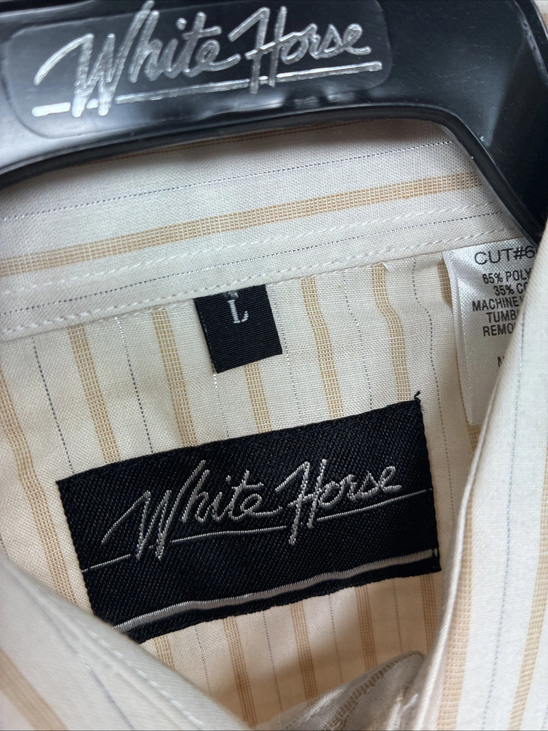 New Kids White Horse Gold Stripe Long Sleeve Pearl Snap Large MM-17