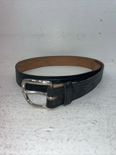 New Black Genuine Leather Tooled Belt 34” #JC608 Z-4