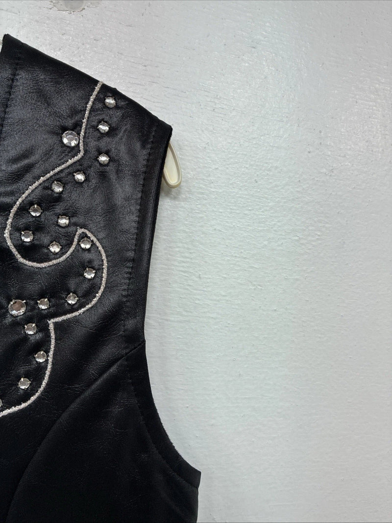 New Women’s 1848 RanchWear Black Rhinestone Sleeveless Vest Zip Up Small YY-44