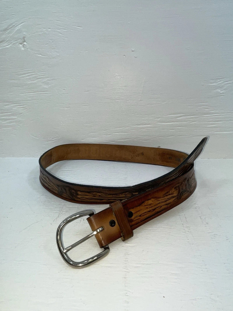 New Brown Genuine Leather Chambers Tooled 34” Belt #6971 JJ-61