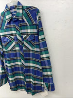 New Men’s Blue Green Plaid Wrangler Pearl Snap Long Sleeve Shirt L Tall P-70