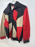 New Women’s Deborah Haman Red Black Tan Long Sleeve Button Up Medium YY-97