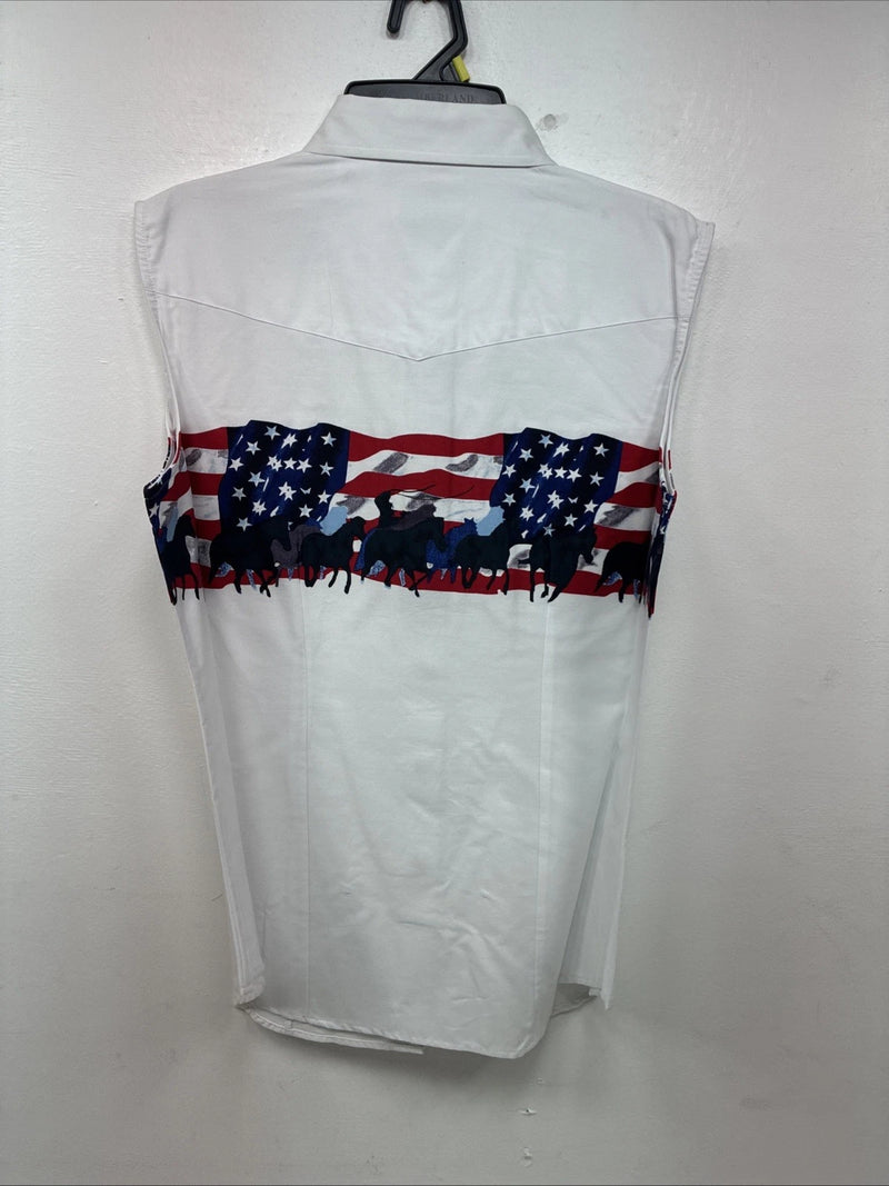 New Women’s Cumberland White Design Short Sleeve Pearl Snap Large KK-77