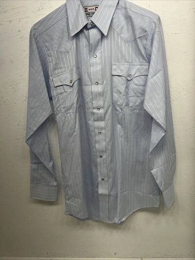 New Men’s Blue HbarC Ranchwear Pearl Snap Long Sleeve Shirt 15x33 M I-32