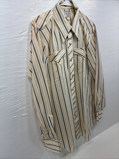 New Men’s H Bar C Yellow Black Stripe Long Sleeve Pearl Snap 17 XL O-29