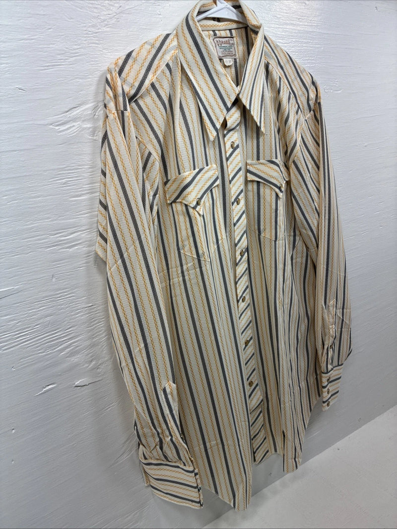 New Men’s H Bar C Yellow Black Stripe Long Sleeve Pearl Snap 17 XL O-29