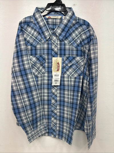 New Women’s Cumberland Blue Plaid Long Sleeve Pearl Snap 3XL GG-58