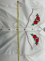 New Women’s Country Charmers White Rose Long  Sleeve Pearl Snap Large KK-118