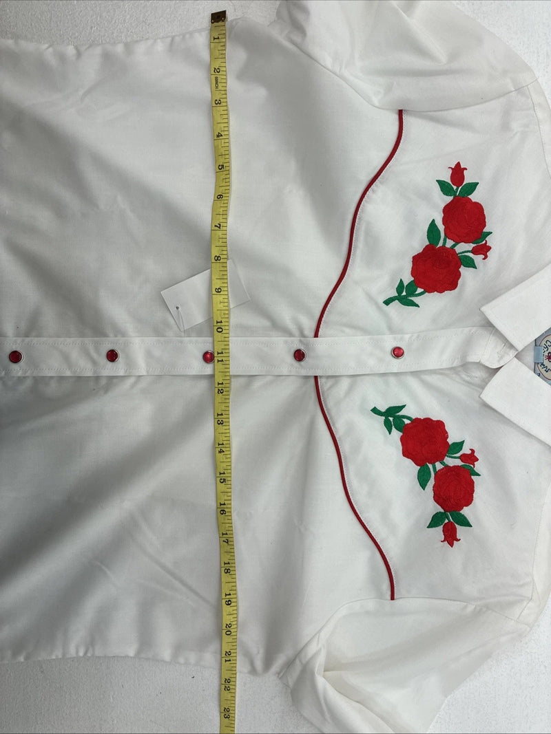 New Women’s Country Charmers White Rose Long  Sleeve Pearl Snap Large KK-118